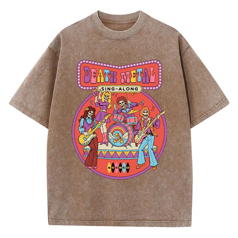 Dámská praná trička s potiskem Death Metal Prodyšná trička Letní chladivá s krátkým rukávem Měkké volné tričko s efektem seprání pro ženy