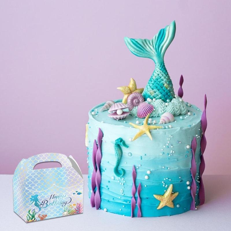 Mermaids Dinnerwares Set for Ocean Themed Party Birthday Gift Boxes and Bags Flag Banners Cake Insert and Hanging Swirls