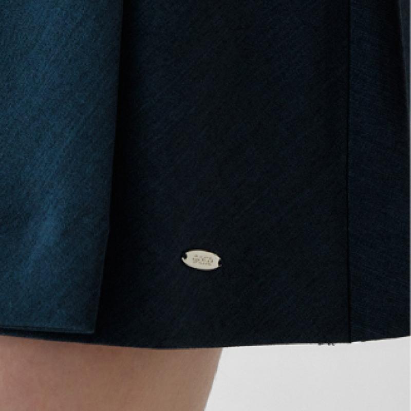 Goxo Metal Logo Flap Pleats Skirt Indigo