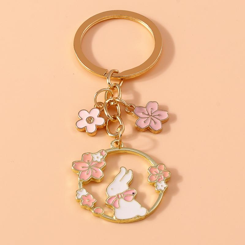 Cute Enamel Flower Bee Keychain Animal Key Rings Pendants for Women Girls Handbag Accessories DIY Jewelry Gifts