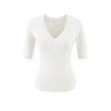 V-neck Medium-sleeved T-shirt Women's Summer New American Spice Girl Style Solid Color Slim-fitting Model with Thin Bottom Top