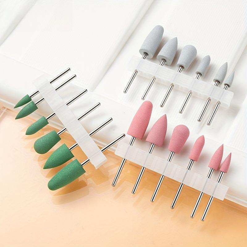 6-Pack Silicone Nail Drill and Polishing Bits for Acrylic Gel Nails, Triangular Tip Burr Remover with Grit Polish