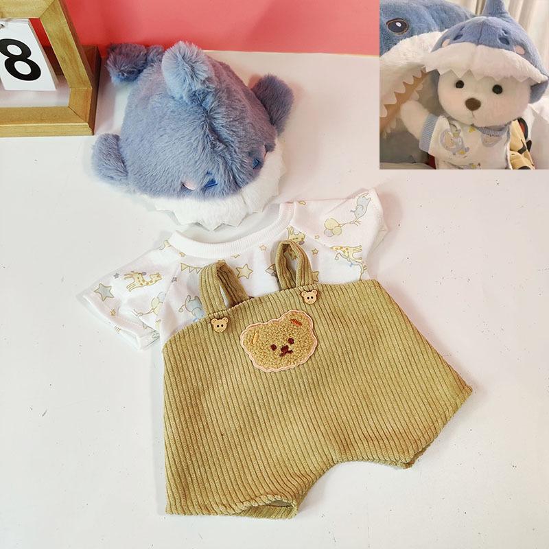 Medium Bear Outfit - Blue Pink Striped Carrot Overalls Set