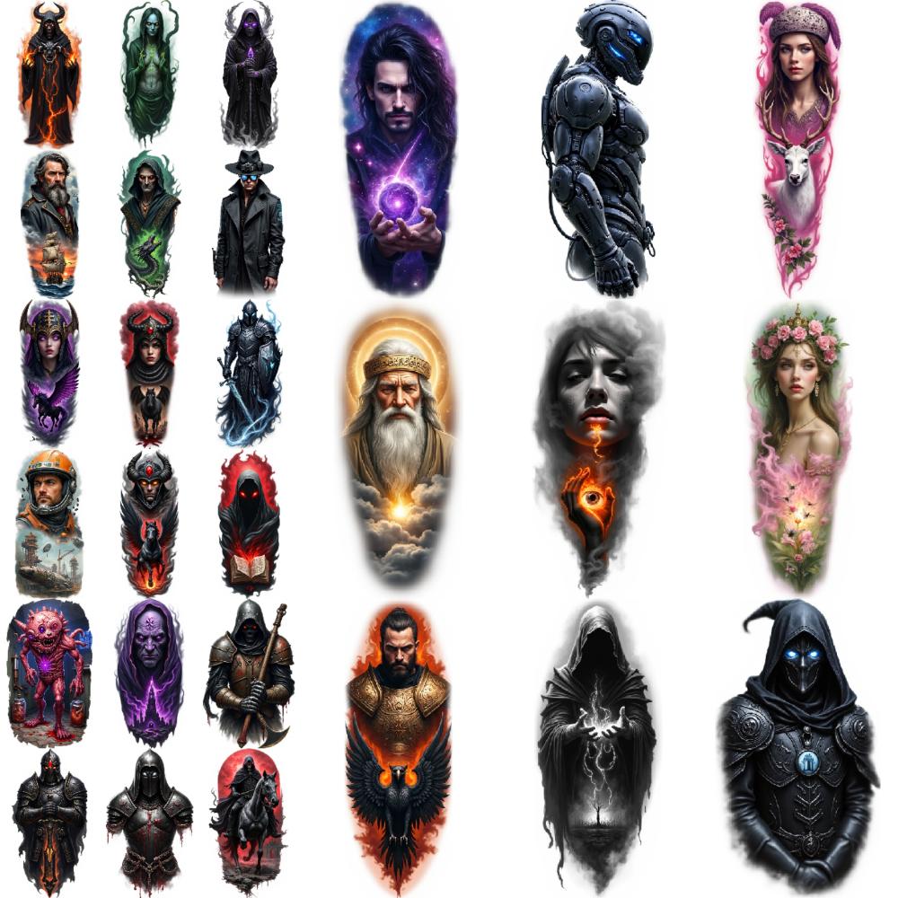 9pcs Temporary Tattoo Realistic Temporary Tattoos Space Explorer Demonic Creature Mystic Wizard For Male Adult Arms