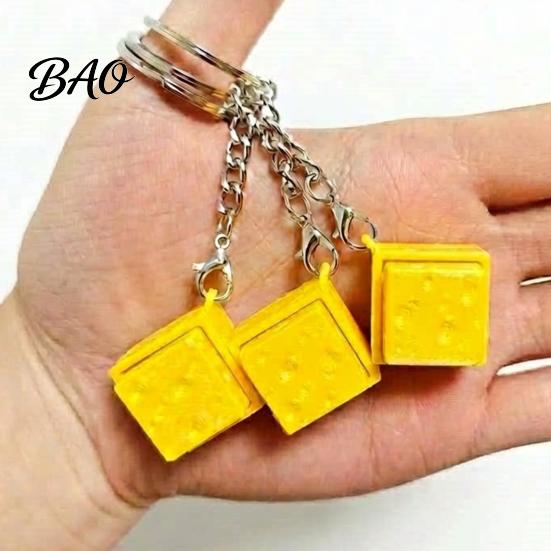 3D Printed Cheese Toy Simulated Fidget Clicker Keychain, Cube Finger Clicker, Fingertip Anxiety Stress Relief Push Button for Office Classroom Shaped