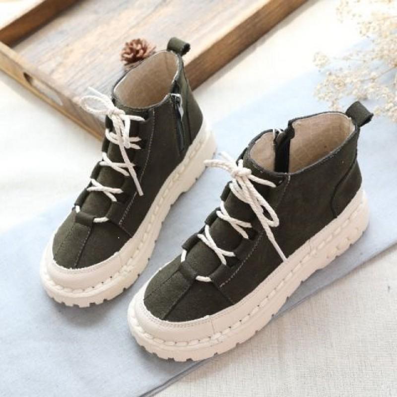 Womens Retro Soft Sole Ankle Boots British Style Flat Heel Casual