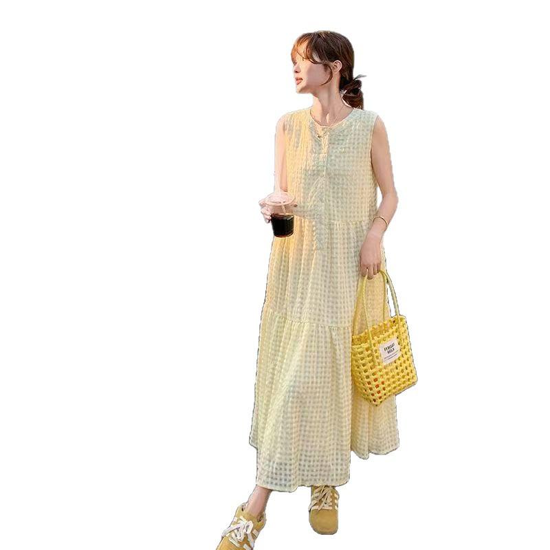 Summer Sleeveless Plaid Dress Women's 2026 New Thin A-word Skirt Casual Commuter Vacation Style Skirt