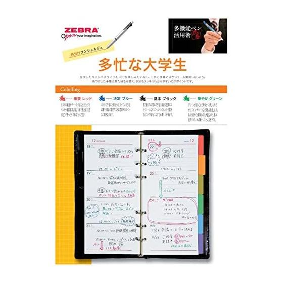 Zebra Clip-On Multi 1000 4-Color Ballpoint Pen (0.7mm) + Mechanical Pencil (0.5mm), Blue, Black, Red, Green, Binder Clip, Rubber Grip