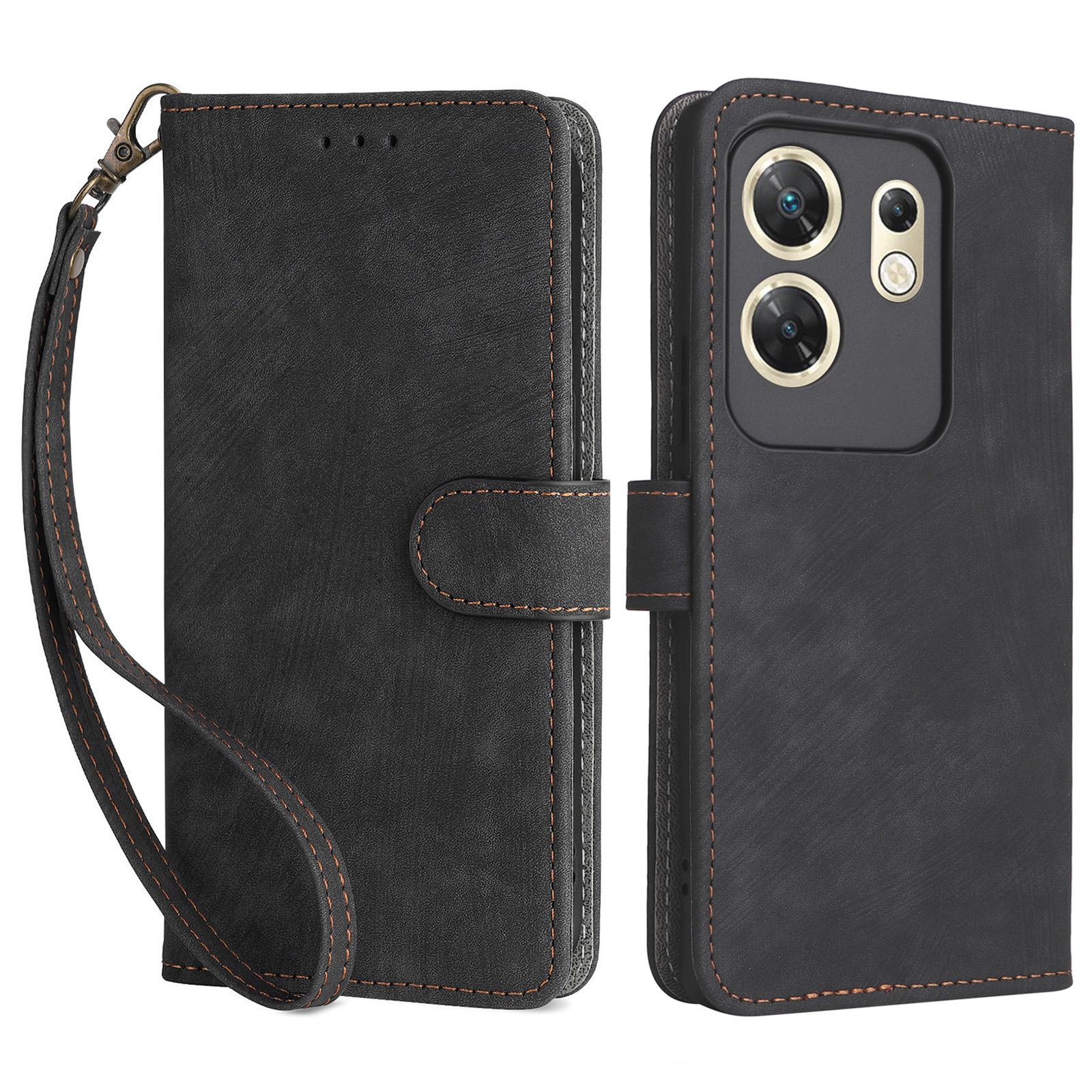 

For Infinix Zero 30 4G X6731B Case PU Leather RFID Blocking Cover with Strap Black