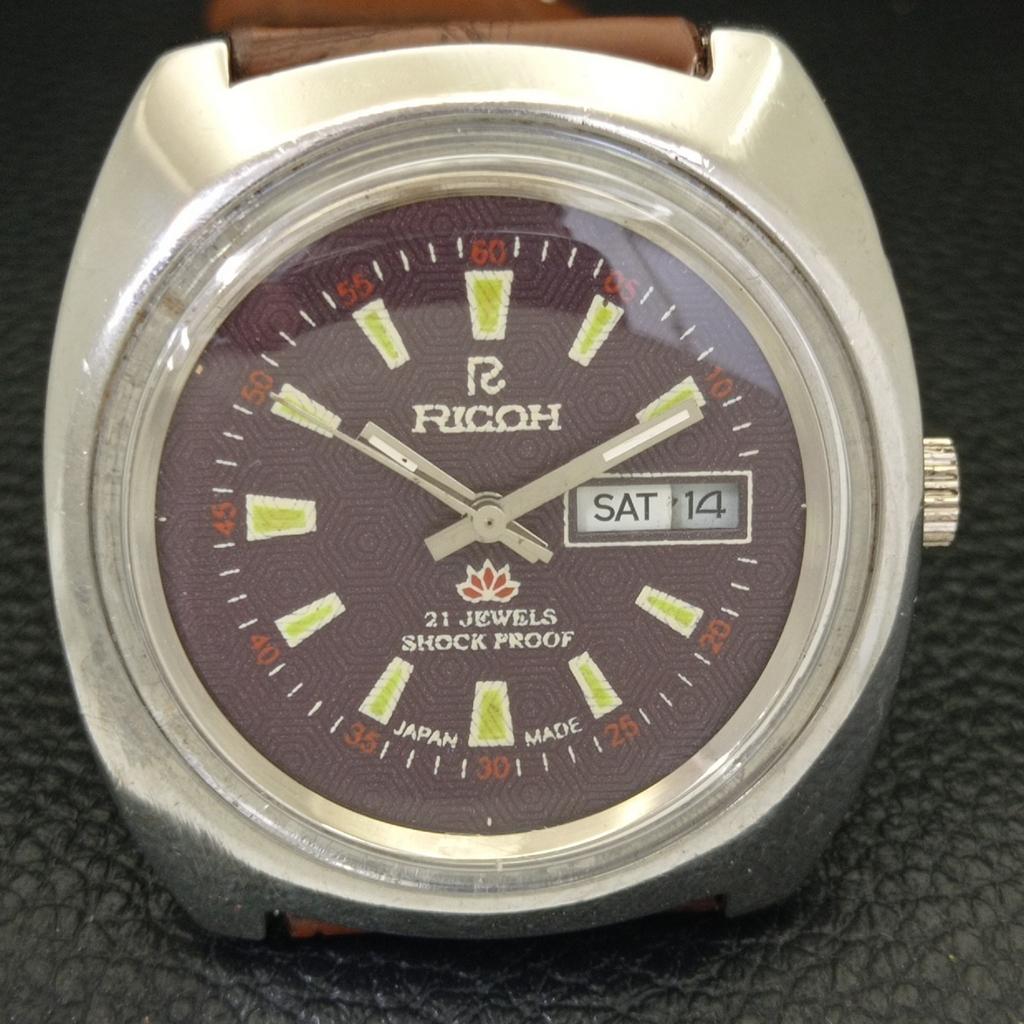 JAPAN VINTAGE RICOH R31 AUTOMATIC MENS BROWN COLOR DIAL WATCH A701954-5 R207-a701954