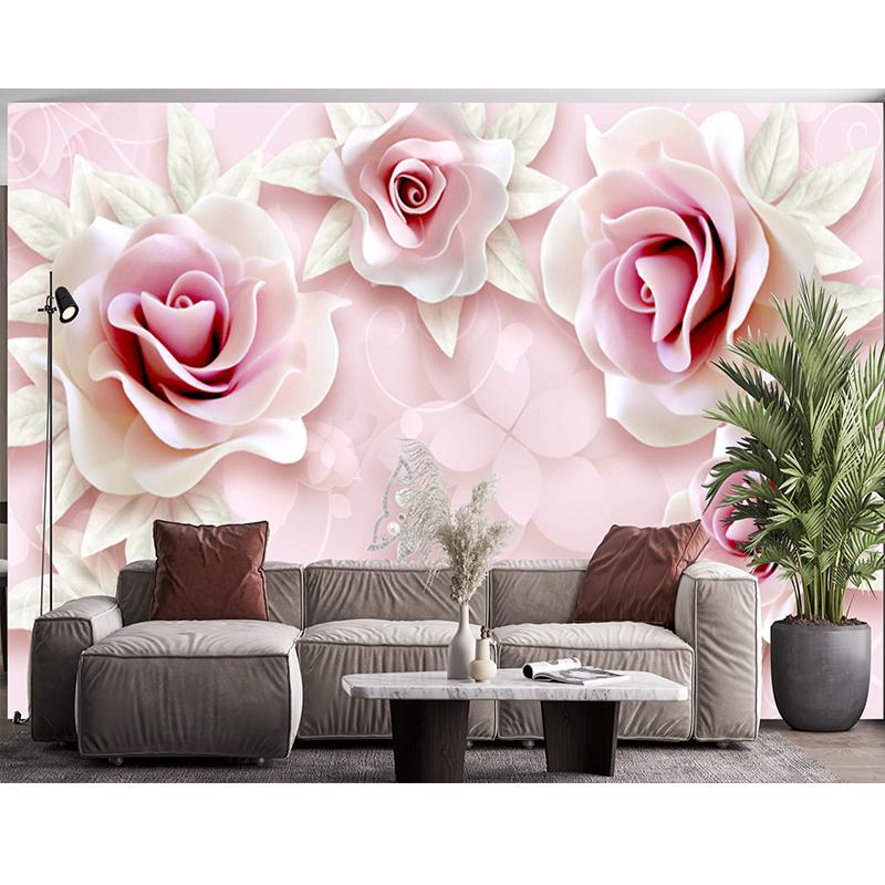 3d Mural Fresh Embossed Pink Roses Wallpaper Living Room Bedroom Wall Murals Home Decor