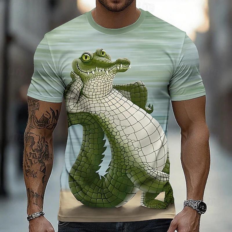Crocodile Print Funny T-Shirt 3D Animal Men's T Shirts Summer Short Sleeve Male Pullover Oversized