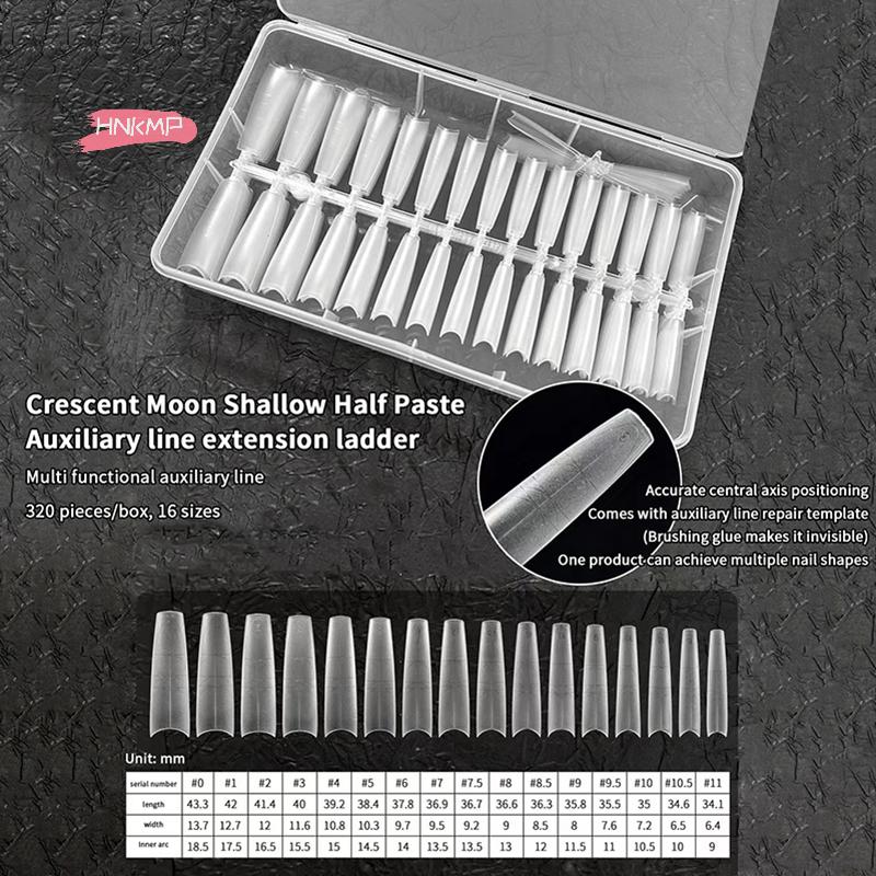 320Pcs Almond Coffin Nail Tips Multifunctional Soft Gel Full Cover Fake Nails with Auxiliary Lines for Nail Extension Press-On