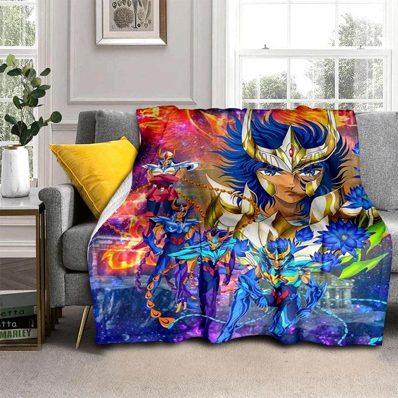 Anime Saint Seiya Glod Pattern Throws Blanket for Baby Hiking Picnic Bed Super Soft Cute Kawaii Flannel Blanket Birthday Gift