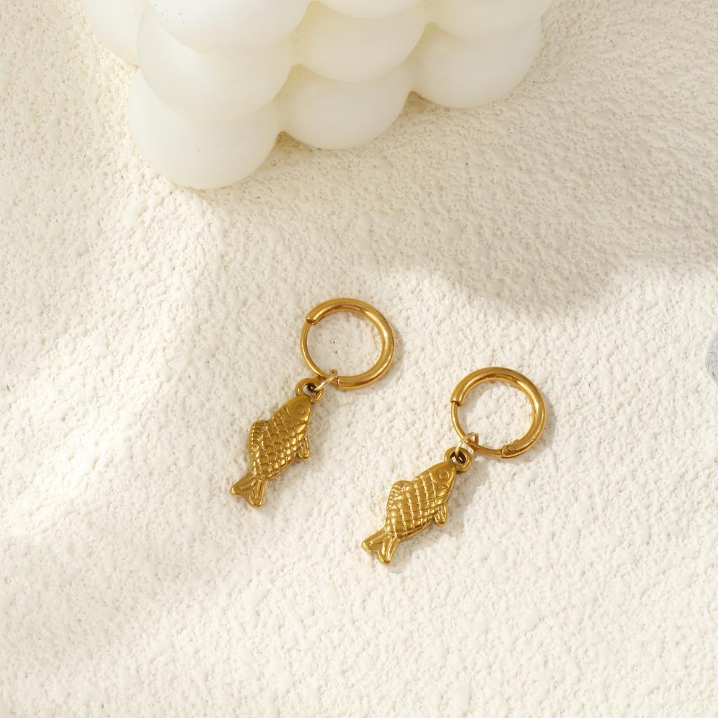 1 Pair Stylish Ocean Jewelry Earrings 18K Gold Plated Stainless Steel Fish Animal 3D Hoop Earrings For Women Gift 3.5cm x 1.4cm