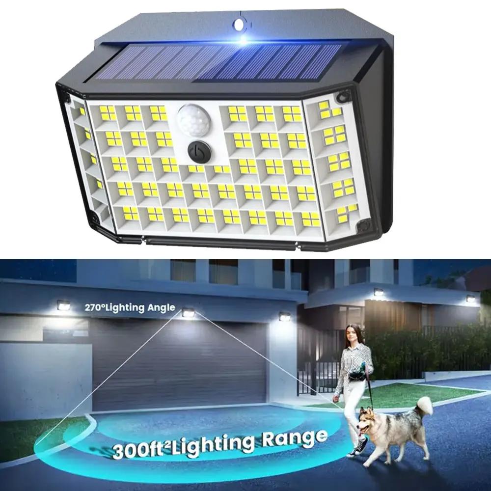 176LED Solar Lights Motion Sensor Solar Powered Flood Lights Waterproof Solar Security Wall Light 3 Modes Outside Backyard Yard