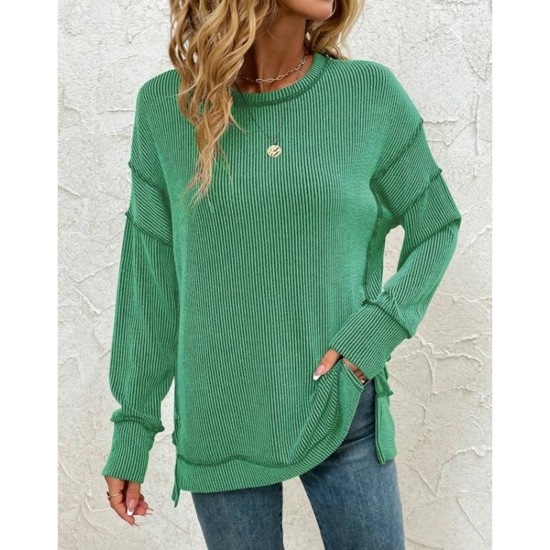 IHUASU Women's Fashion Casual Long Sleeve O-Neck Blouses & Shirts