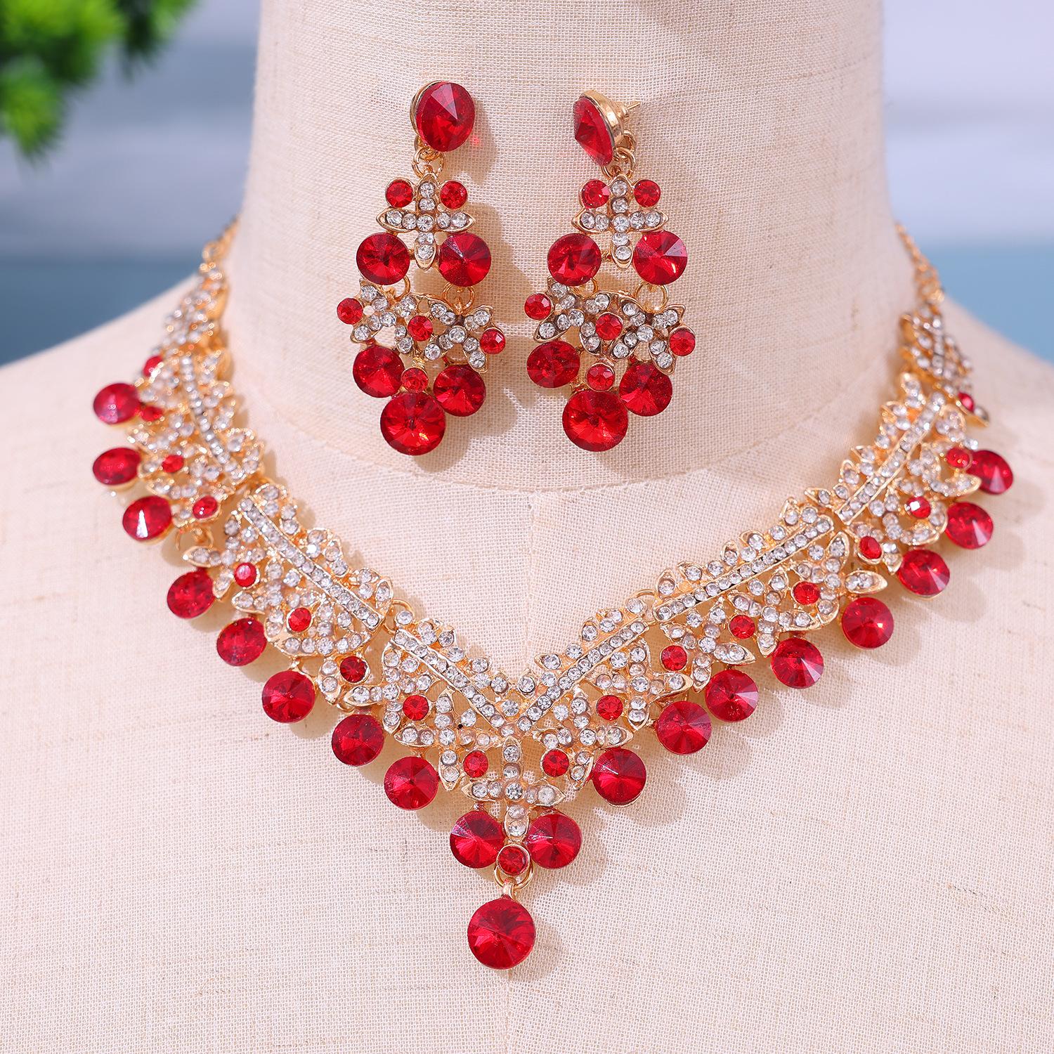 2026 Bridal Rhinestone Necklace Earrings Set Accessories European and American Wedding Dress Studio Follow Makeup Bridal Wedding Accessories 45CM