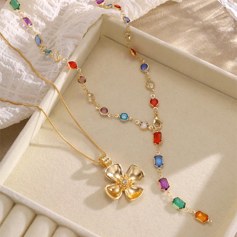 Luxury Colorful Crystal Tassel Necklace For Women Exquisite Flower Shiny Rhinestone Choker Bohemian Vacation Party Jewelry Gift