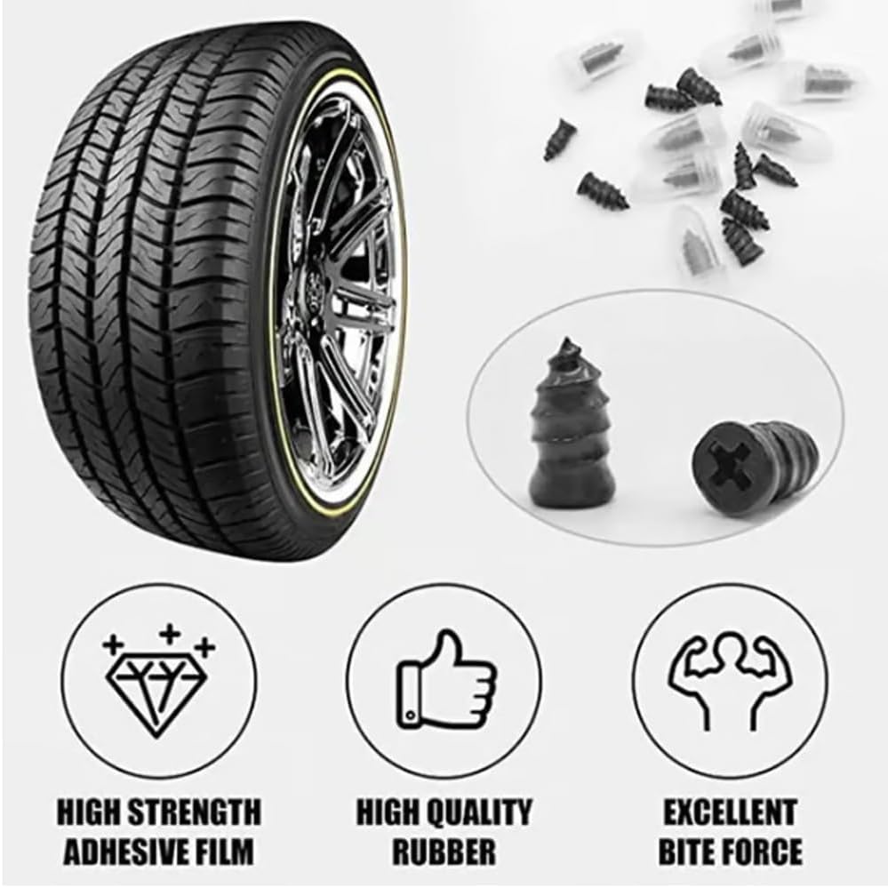 Tire Repair Nails Kit for Car/Motorcycle/Truck – Fast Self-Service Tire Repair Tools, Screw in Tire Repair Plugs with Box and Screwdriver, Vacuum
