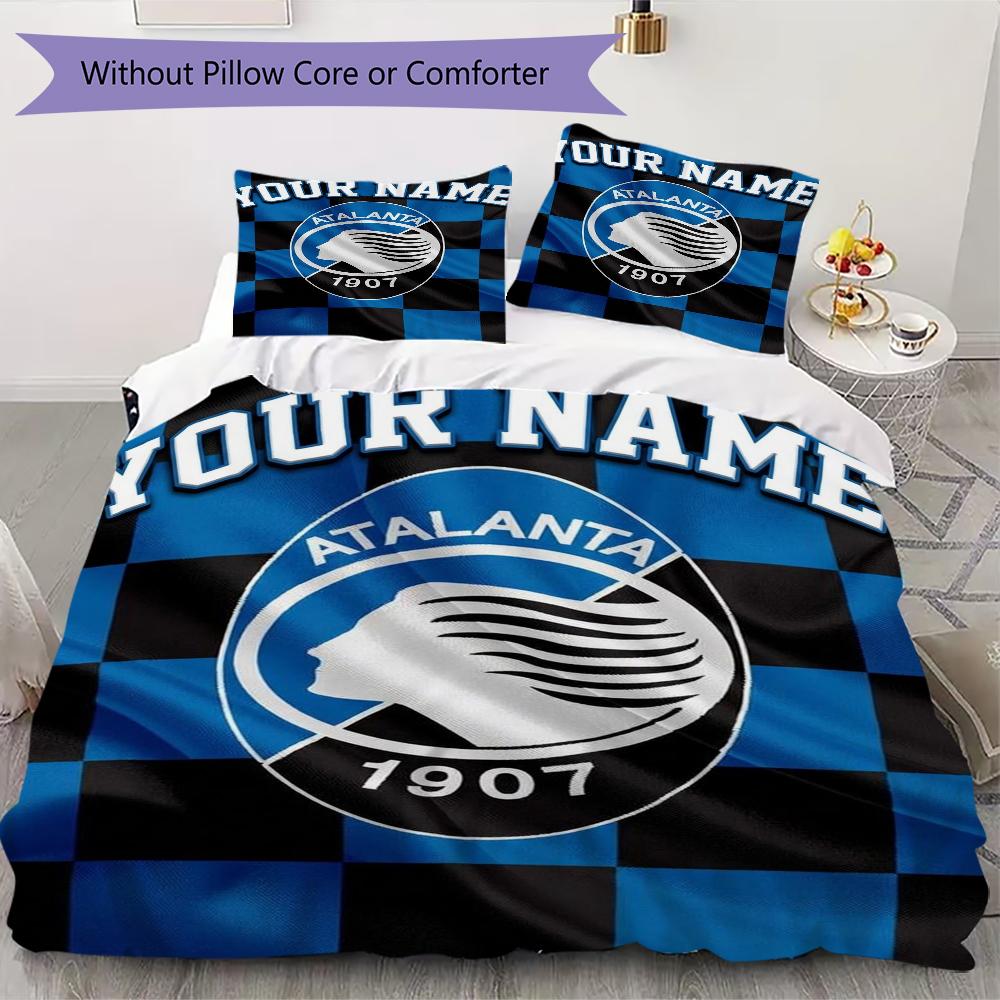 Benutzerdefinierter Name Atalanta BC Muster Bettwäsche Steppdecken-Set Steppdeckenbezug Kissenbezug Heimdekoration Geburtstagsgeschenk (1*Bettbezug+2*Kissenbezug ohne Füllung)