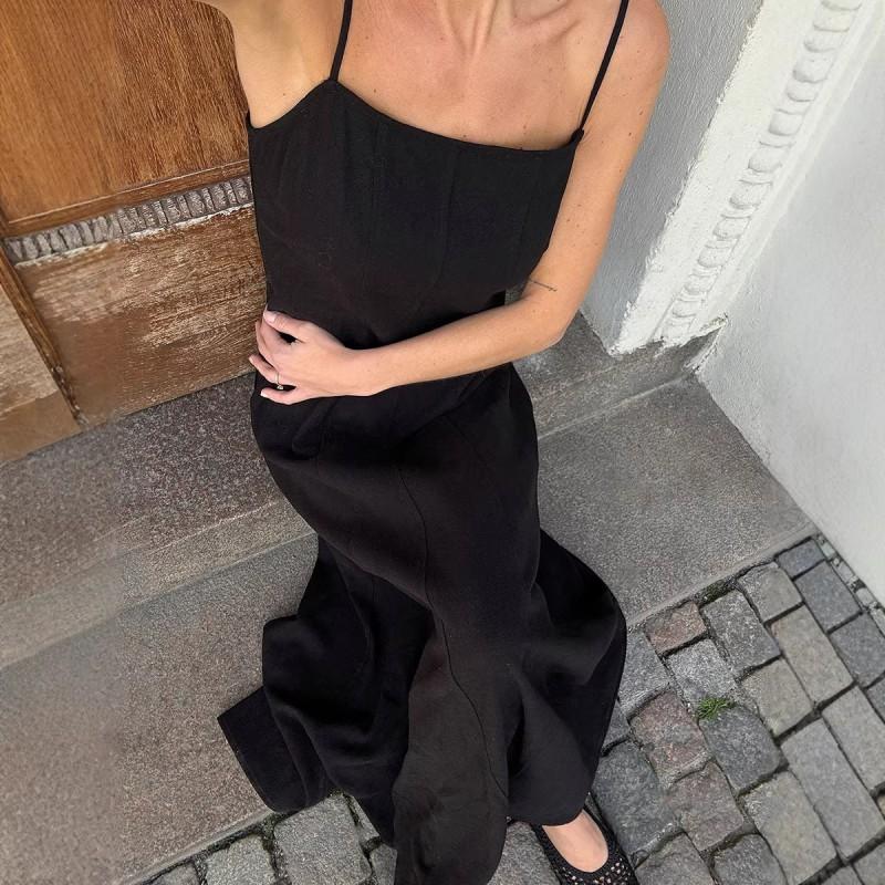 Womens Cotton Spaghetti Strap Maxi Dress High Waist A-Line 2026 Casual Beach Party Outfit