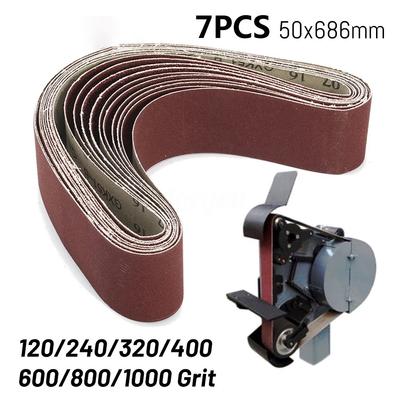 7 vnt. 50x686mm šlifavimo abrazyvinis diržas metalui, medžiui šlifuoti, šlifuoklis, 120-1000 grūdėtumas