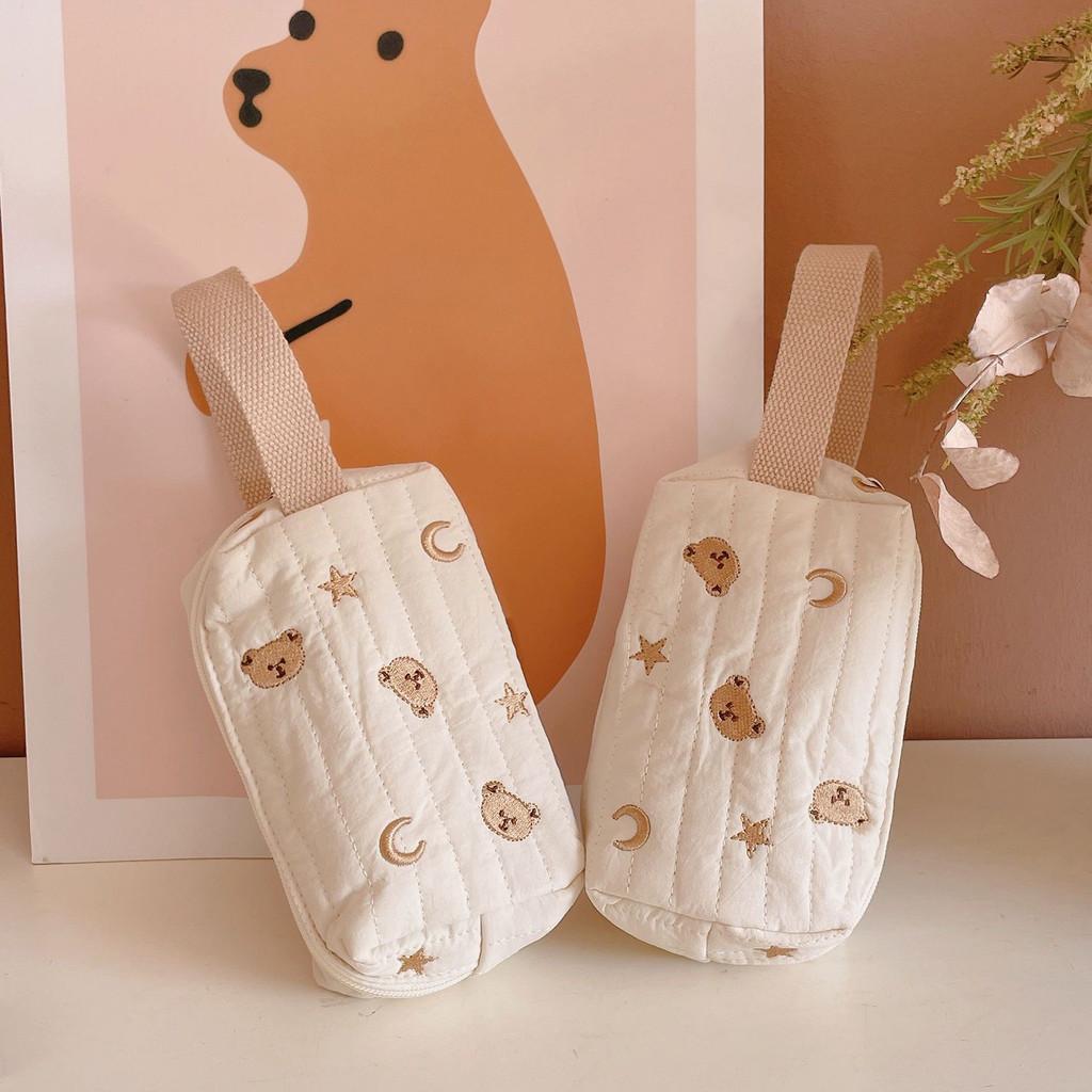 Bear Pattern Makeup Pouch With Cotton Fabric For Student And Casual Storage Needs