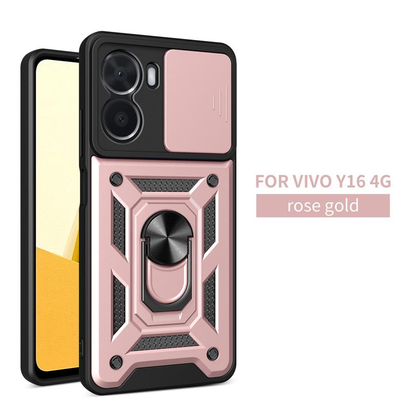 For Vivo Y16 4G Case Magnetic Holder Ring Stand Armor Phone Cases For Vivo Y 16 VivoY16 V2204 Slide Camera Lens Protection Cover
