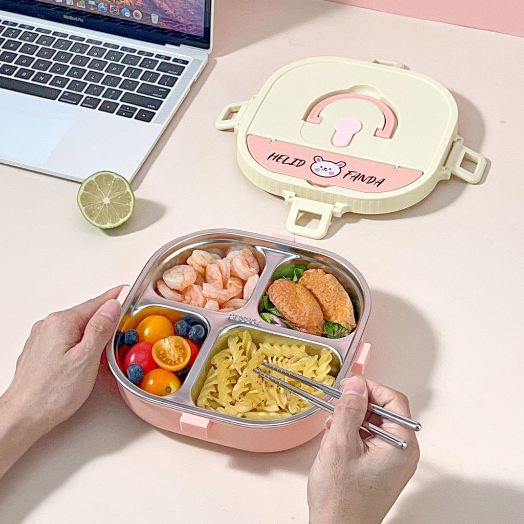850/900Ml 304 Stainless Steel Lunch Container With Tableware Portable Divided Lunch Box For Kids Leak Proof Microwave Bento Box