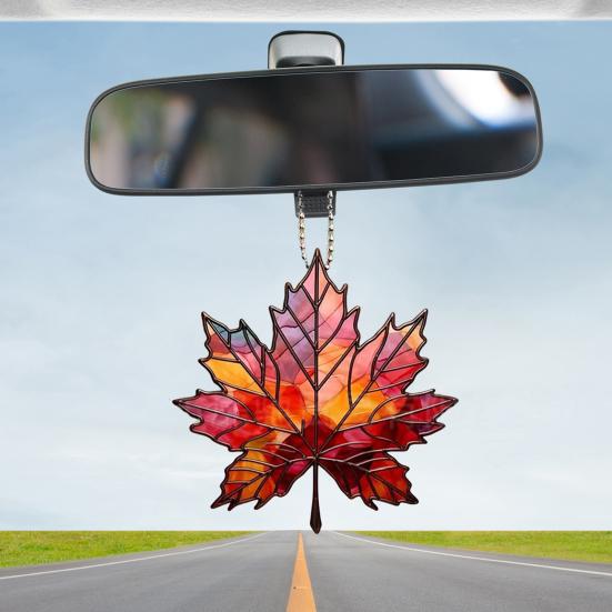 Maple Leaf Car Charm Acrylic Autumn Rearview Mirror Hanger Fall-themed Window Sun Catcher for Thanksgiving Decor
