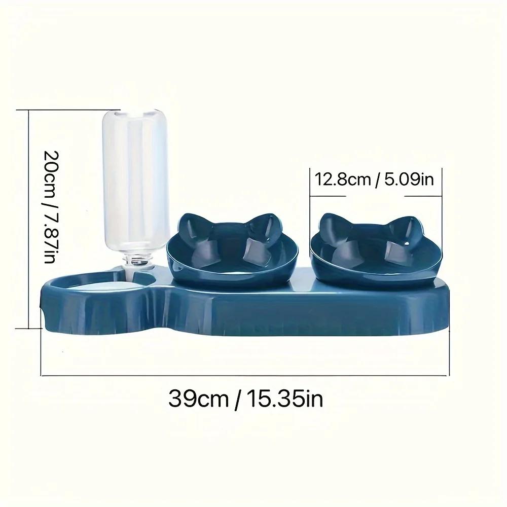 Anti slip tilted cat bowl with automatic water dispenser, non electric plastic pet feeding accessories