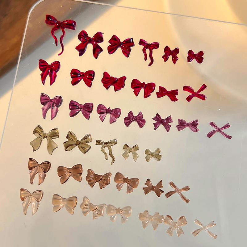 50 Pcs Mix Colorful Cute Bow Ribbon Resin Nail Art Decorations 3D Butterfly Nail Charm Jewelry Diy Accessories Manicure
