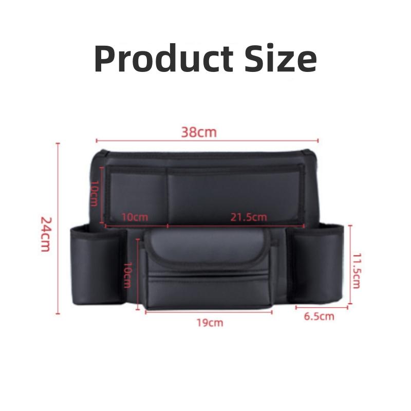 1pc PU Leather Car Seat Storage Bag with Cup Holder, Front Storage & Side Pocket Universal Car Armrest Box Storage Hanging Bag