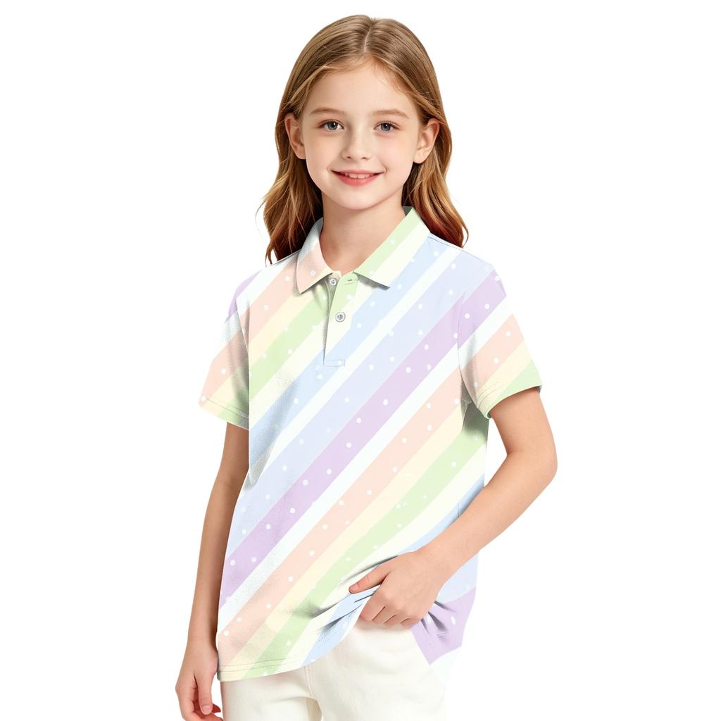 Girls' Polka Dot Print School Uniform T-Shirt for Casual and Formal Wear
