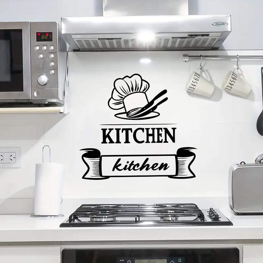 Creative Kitchen Chef's Hat and Tableware Patterns, Kitchen Wall Decoration Stickers, Self-adhesive Kitchen Stickers