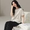 Black Top Wide-leg Pants Summer Pajamas Women's Pure Cotton Short-sleeved Polka Dot Trousers Loose Girl Simple Summer Suit