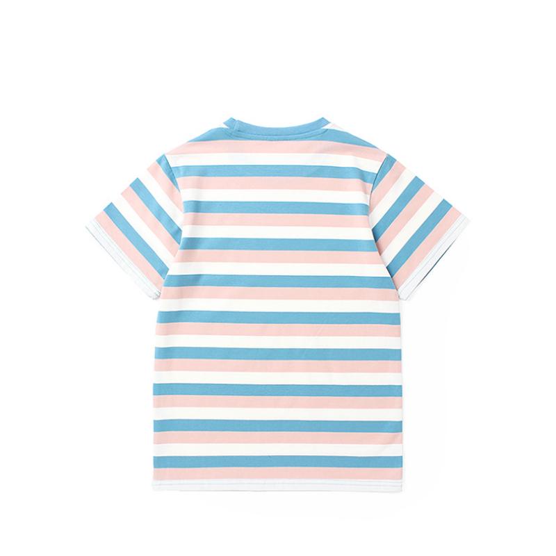 Kız Çocukları İçin Uyumlu Çizgili Kısa Kollu Tişört Çocuk Yazlık Nefes Alabilen Üst Yazılı