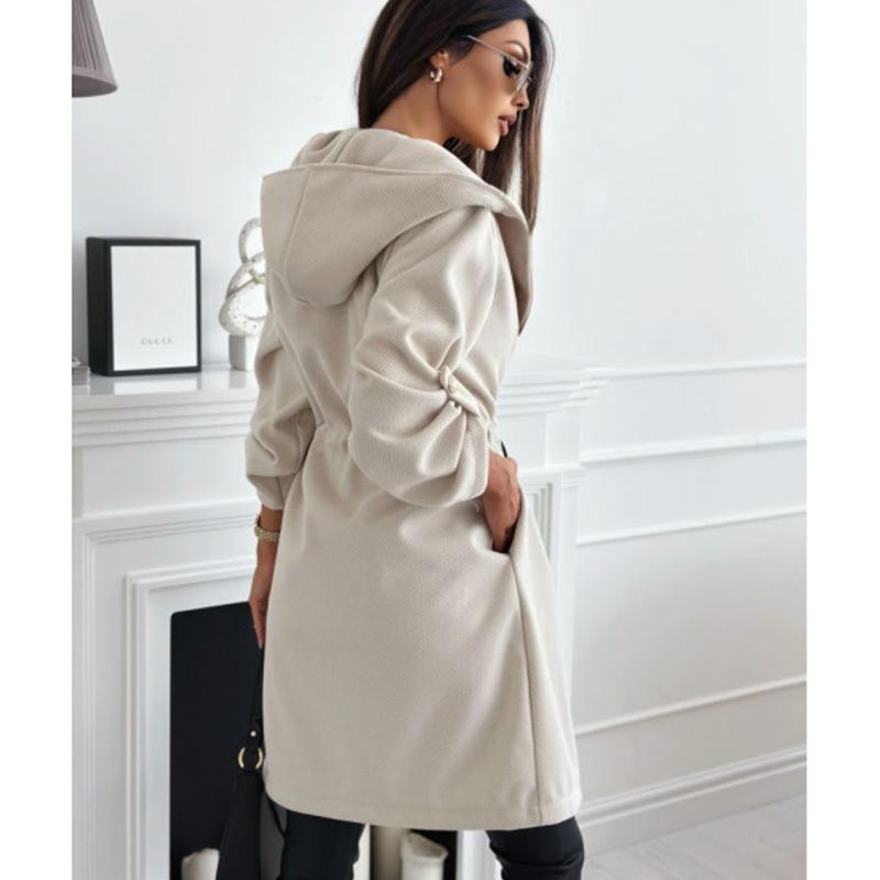 New Autumn Long Sleeve Casual Woolen Coats Women Winter Outwears Plus Size Jacket Women Fashion Solid Warm Drawstring Loose Jackets Coat 24996