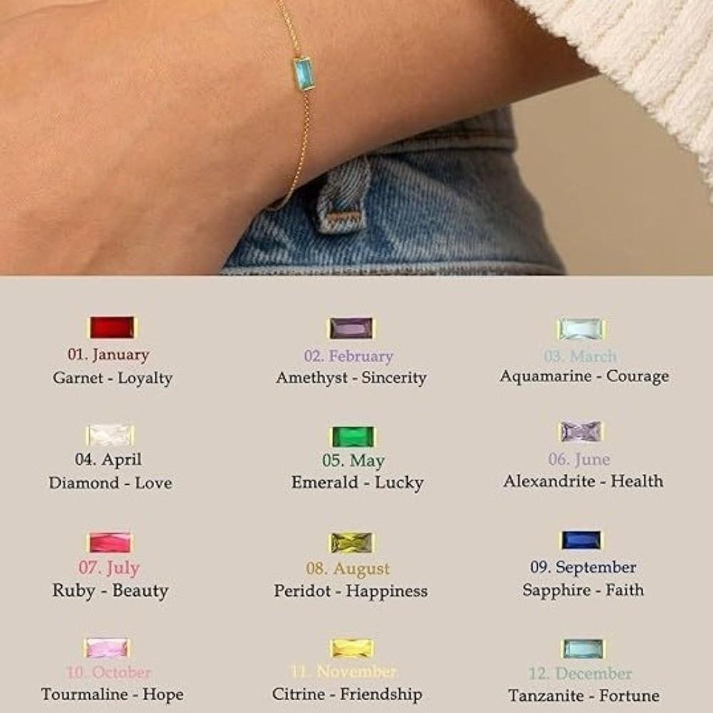 Square Zircon Gold Plated Bracelet Sparkling Minimalist Bracelet Fashion Birthstone Bracelet  Daily