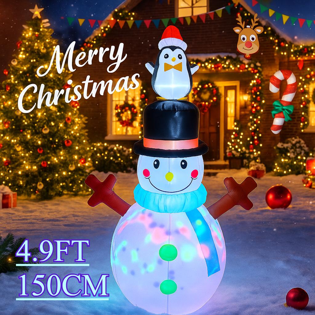 4.9FT Xmas Holiday Inflatable Yard Decor LED Snowman Penguin Hat Christma Home Decoration Ornament Festive Toy Gift Supplies