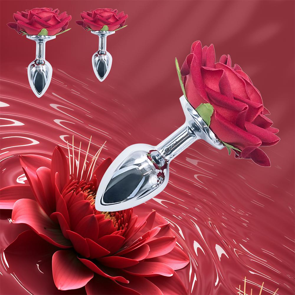 Rose Flower Shaped Metal Anal Plug Prostate Massager G-point Climax Stimulator Butt Plug Anal Trainer for Couples Men Women 18+