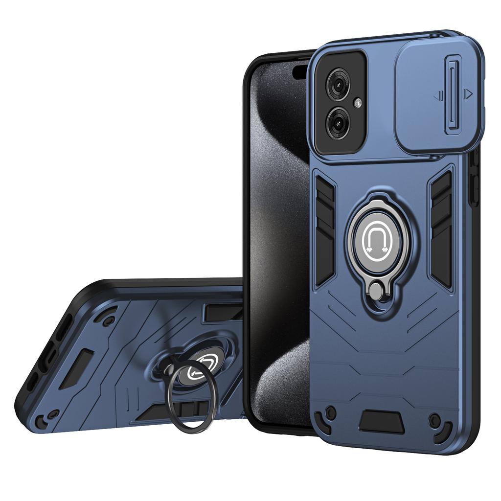 Hybrid Armor Shockproof Case For Motorola Moto G55 G35 G15 Power Sliding Window Metal Ring Holder TPU Frame Plastic Phone Cover