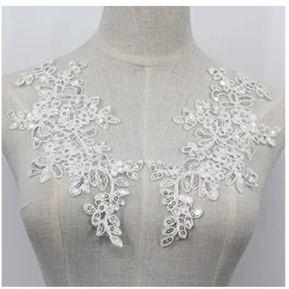 

3 пары 9,5x 3,93 дюйма Цветочный тканевый воротник-патч с пайетками Свадебный декоративный патч DIY одежда