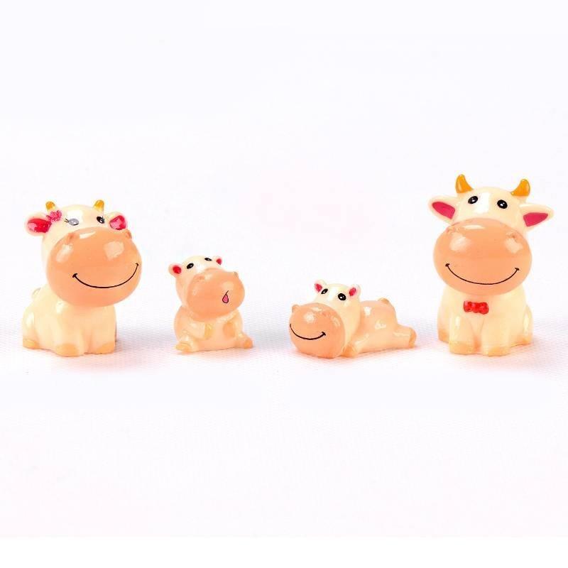 Cute Resin Ox Figurine Cartoon Style Diy Miniature Animal Decoration Set