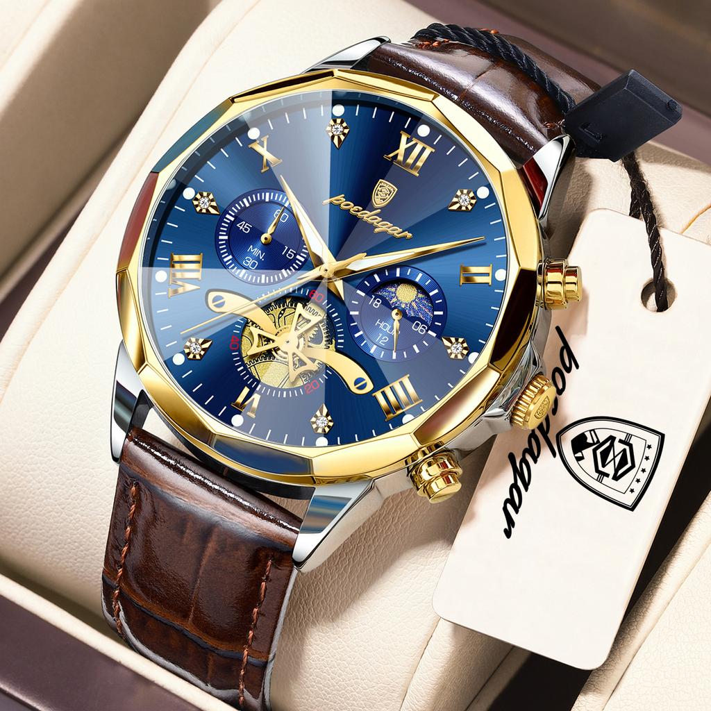 POEDAGAR Luxury Fashion Men Clock Chronograph Waterproof Luminous Military Man Watch Leather Quartz Business Men's Watches Reloj