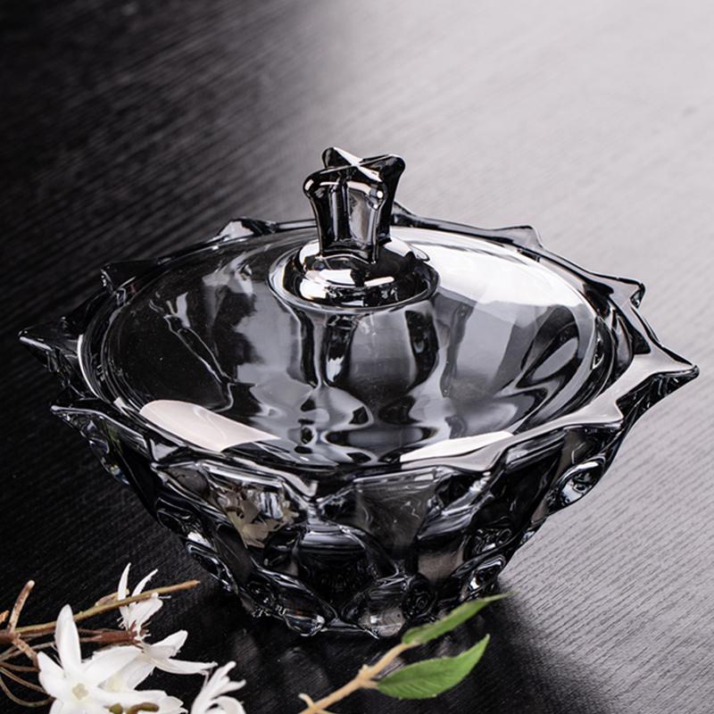 European-style Crystal Glass Ornaments with Lid Small Fruit Plate Home Living Room Large Storage Tank Home Decoration Sugar Tank