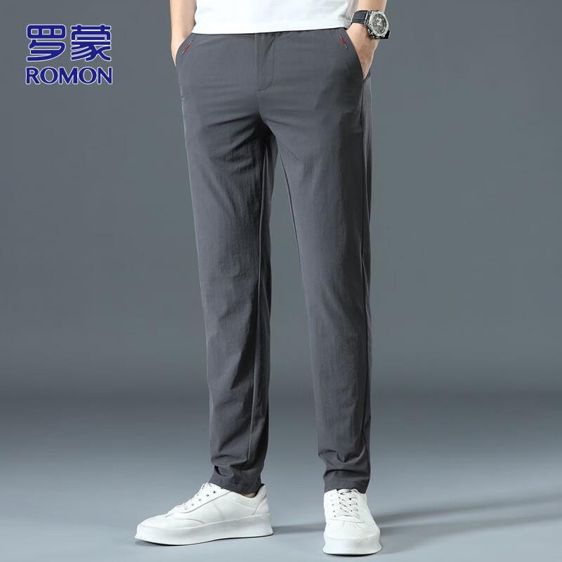 ROMON Men's Casual Summer Ice Silk Straight-Leg Trousers