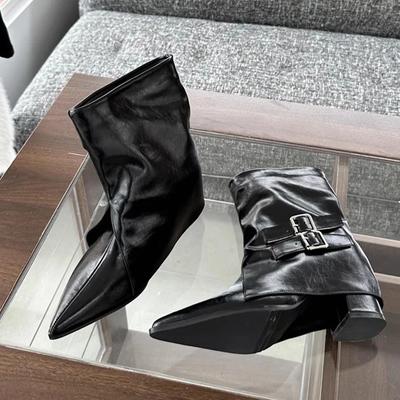 Luxury Ankle Boots Women Pointed Toe Heels Autumn Trend Designer Party Shoes Brand Chelsea Goth Botas Zapatillas De Mujer