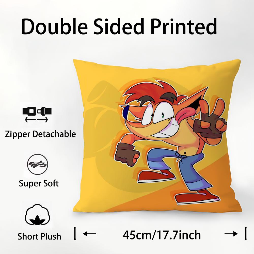 C-Crash B-Bandicoot Kissenbezug Plüschstoff Weich Beidseitiger Druck Sofakissenbezug Dekokissenbezüge